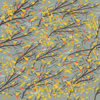Autumn branches in the strong wind with rain